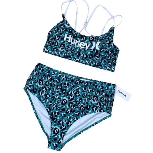 Hurley Other - HP🎉 Hurley green, black and white animal print two piece bathing suit NWT